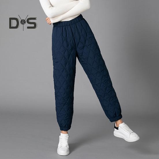 Women Winter Pants Elastic High Waist Quilted Pants Diamond-shaped Texture Design Thickened Warm Sweatpants
