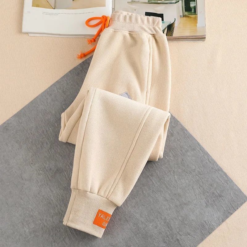 Women's Autumn and Winter Solid Color Padded Sweatpants High Waist Pockets Pants