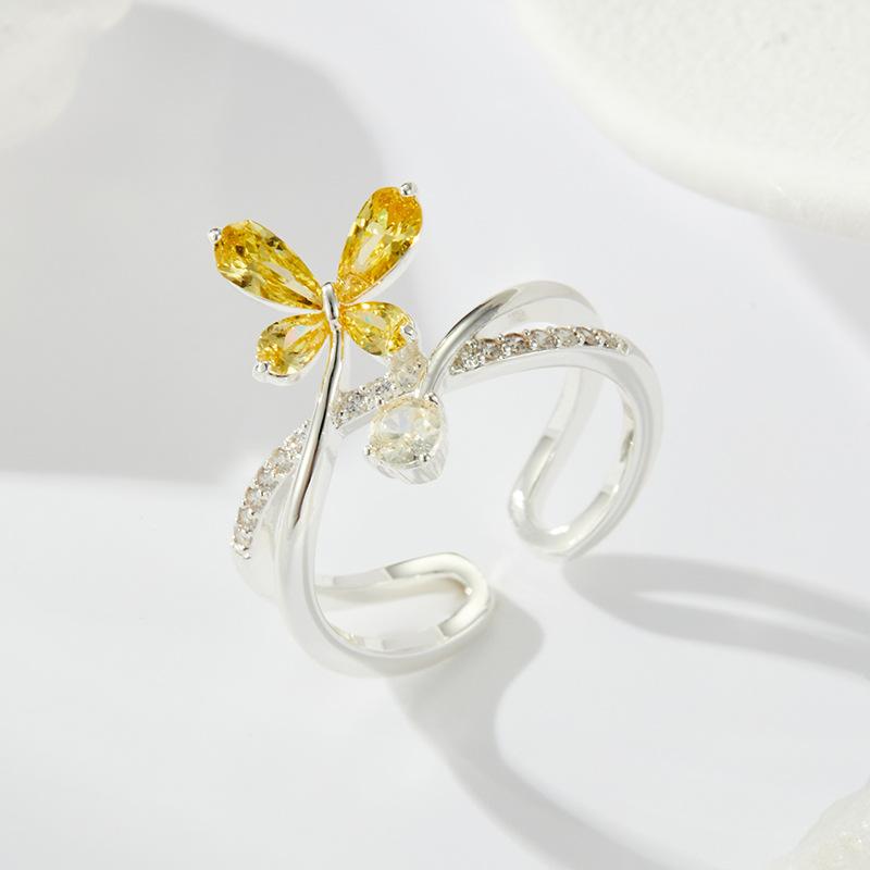 Fairy Full of Smart Butterfly Open Ring Fashionable Versatile Adjustable Design Insect Ring Stacked Index Finger Ring