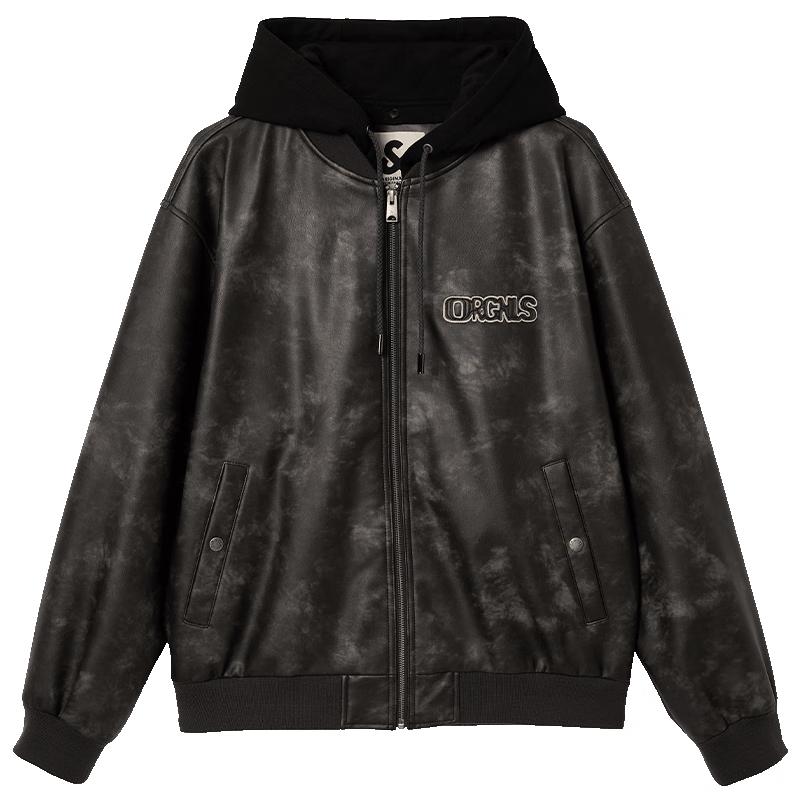 

JACK&JONES Men s Faux Two-Piece Hooded Letter Jacket M