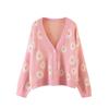 Women's  And Winter Fashion Flower Cardigan Sweater V-neck Long-Sleeved Sweater Women