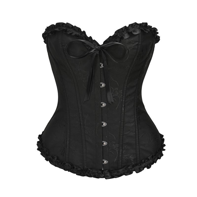 Yellow Ruffled Trim Boned Sexy Overbust Push Up Bustier Corset Mujer Slimming Corsets Women Sexy Gothic Clothes