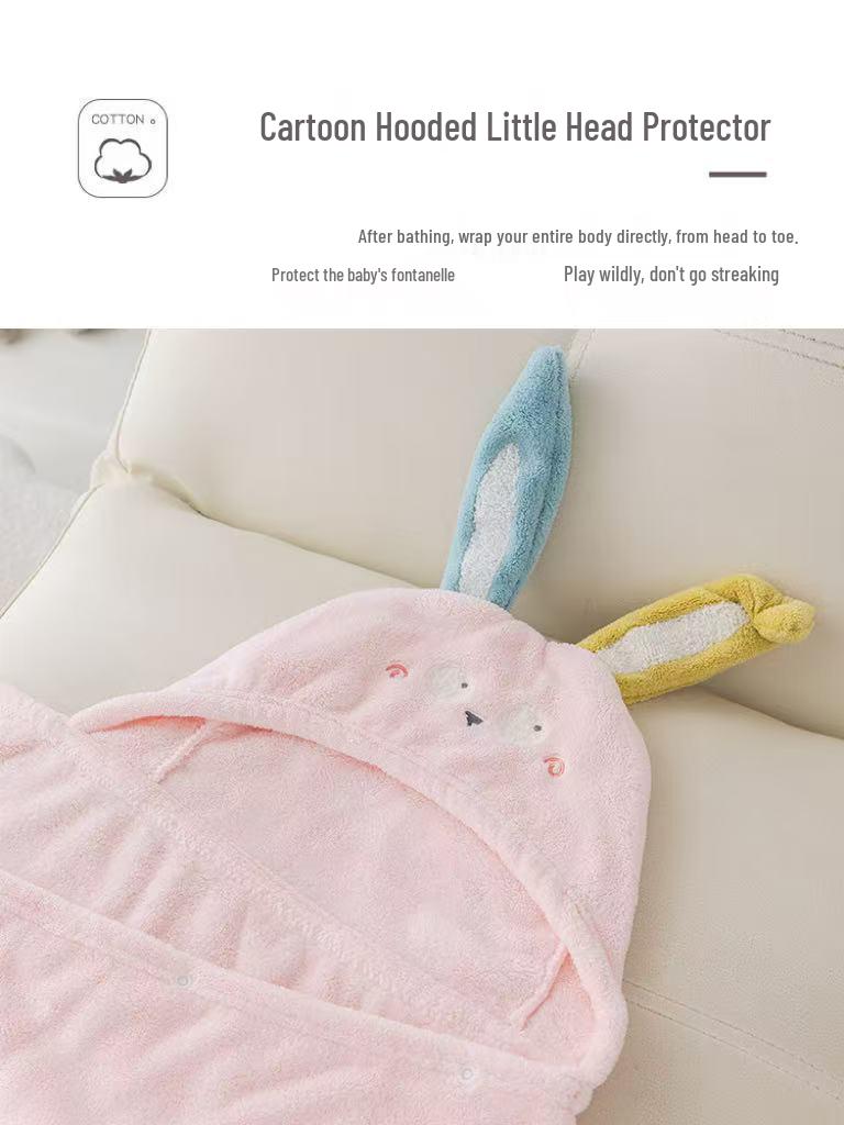 Hooded Coral Fleece Baby Bath Towel Cape - Quick-Dry, Absorbent Swimwear for Children