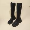 Tall thin boots British style women's boots 2025 new round head rear zipper but knee middle heel boots women