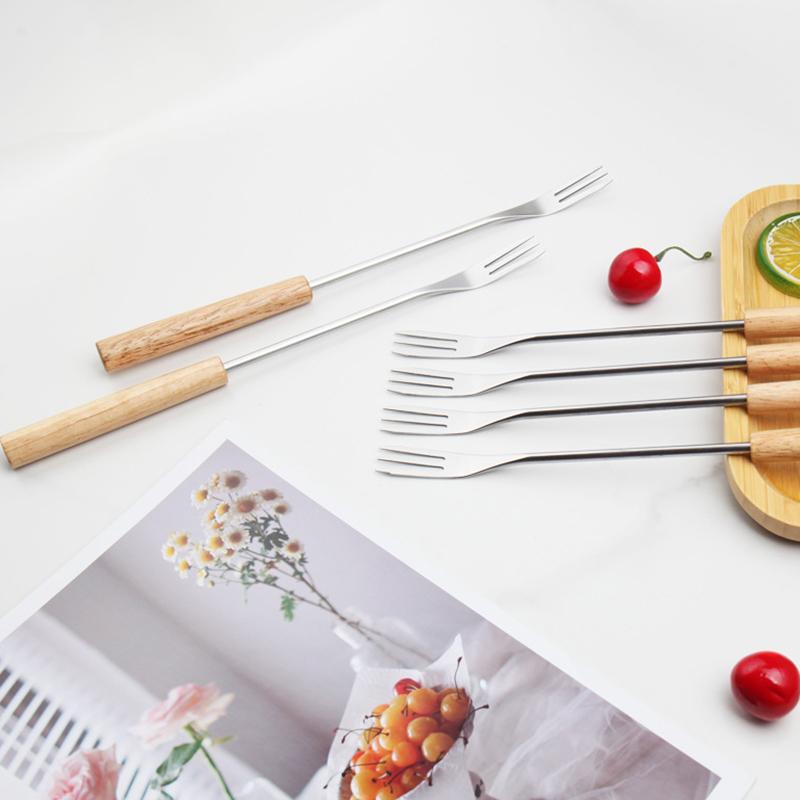 10Pcs Stainless Steel Reusable Fruit Fork Long Handle Forks Cake Snack Dessert Salad Flatware Fork Three-Tine Fork Set