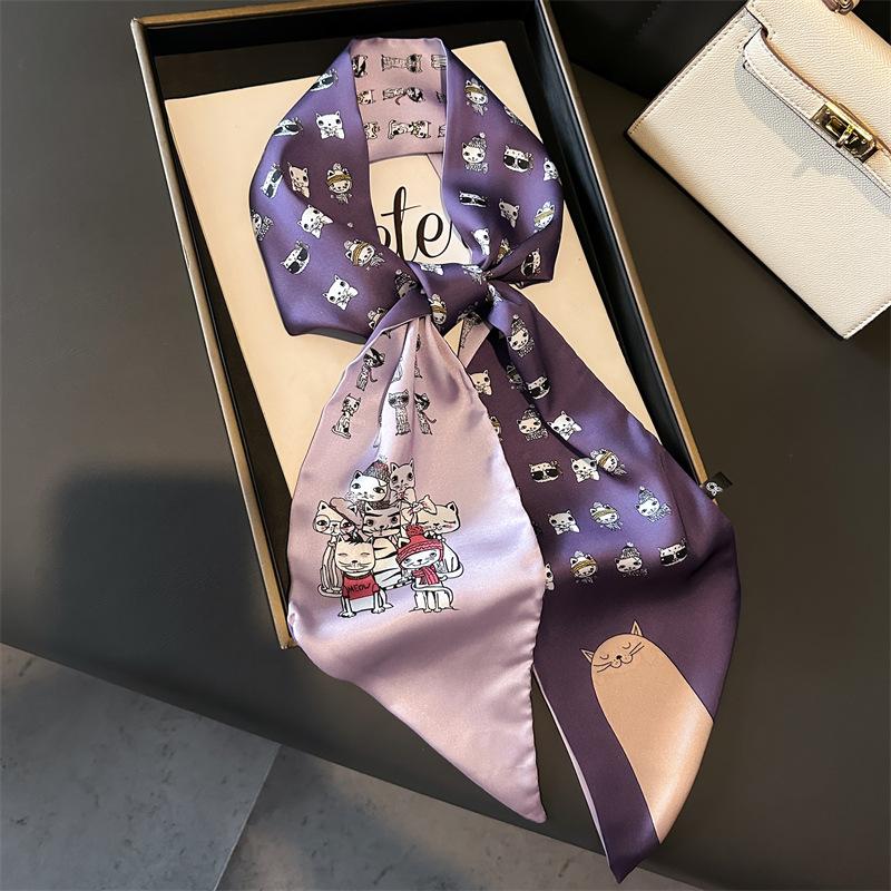 Scarf, Long Silk Scarf, Versatile Silk Scarf, Double-Layer Simulated Silk, Diagonal Scarf, Autumn And Winter Hair Binding And Scarf