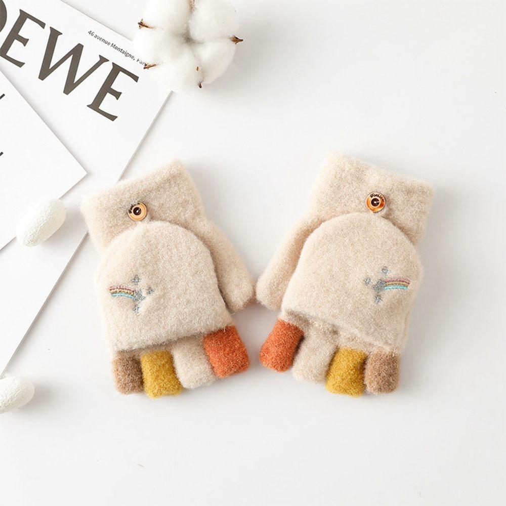 

Letter Embroidery Rainbow Wool Mittens Half-finger Gloves Knitted Cashmere Gloves Female Gloves хаки
