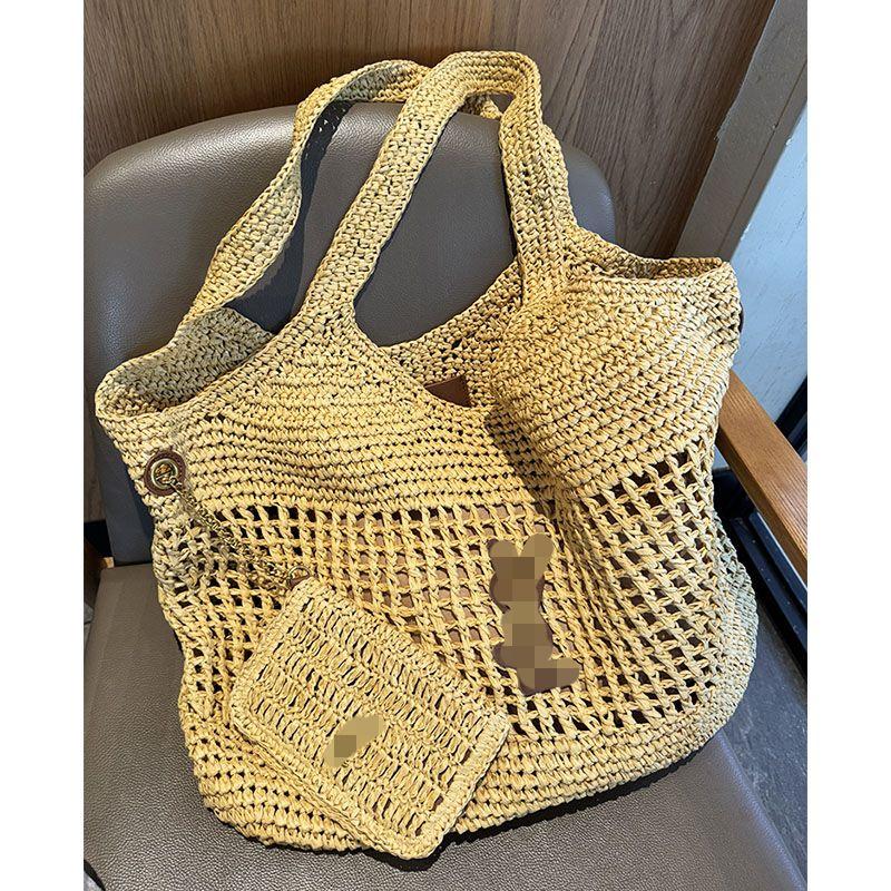 

New Arrival Summer 2025 Yang s Same Style Woven Tote Travel Vacation Large Capacity Idle Style Shoulder Straw Bag Beige (pair of letters + inner bag)
