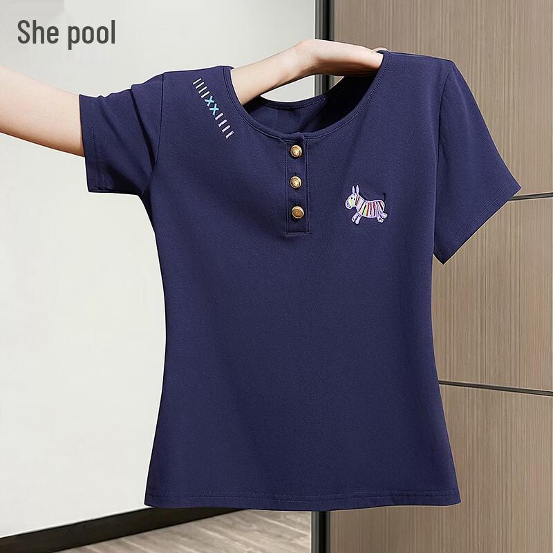 Women s Embroidered Round Neck T-Shirt M