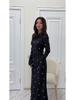 European-American Autumn 2024 Slimming Ruffle A-line Long Sleeve Dress
