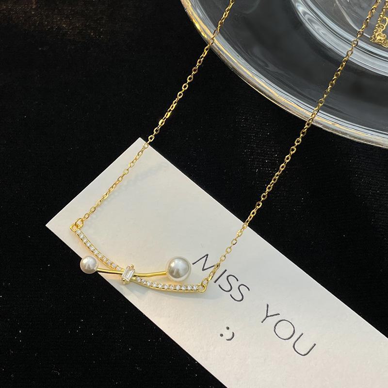 

Серебряное геометрическое жемчужное ожерелье Banyan Tree с подвеской из циркона - трендовая цепочка на ключицу 2023 года для женщин NS993, Silver plated золотой