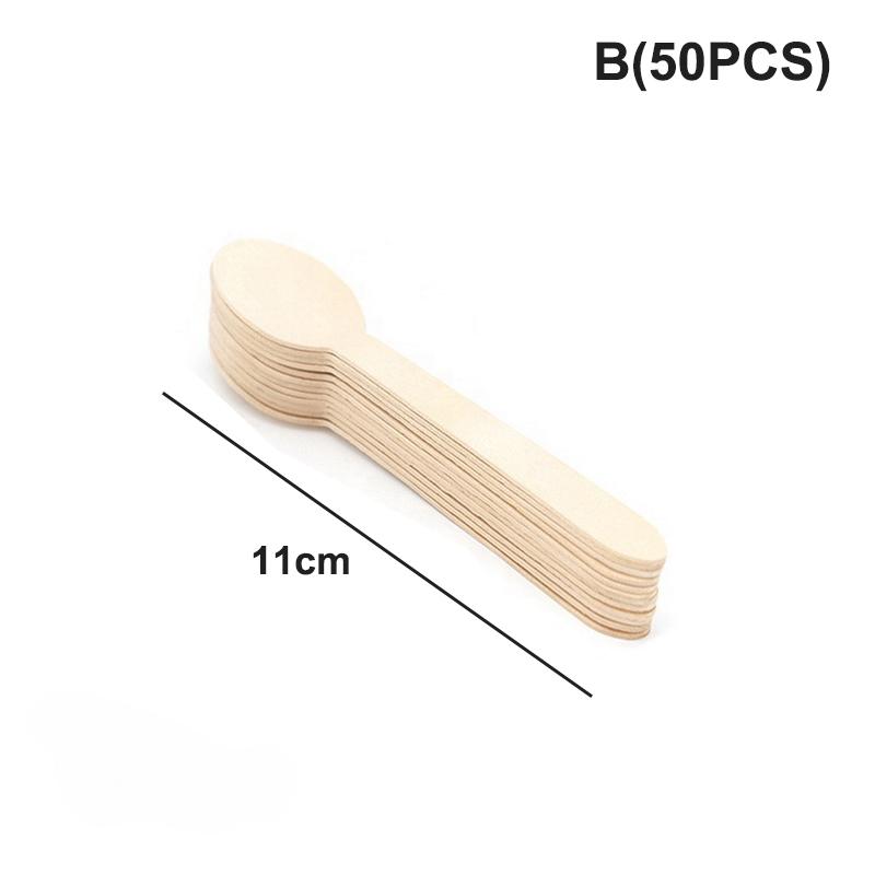 50/100pcs Disposable Wooden Mini Forks Spoons Knives Wooden Tableware Suitable For Parties Camping Banquets Weddings Picnics