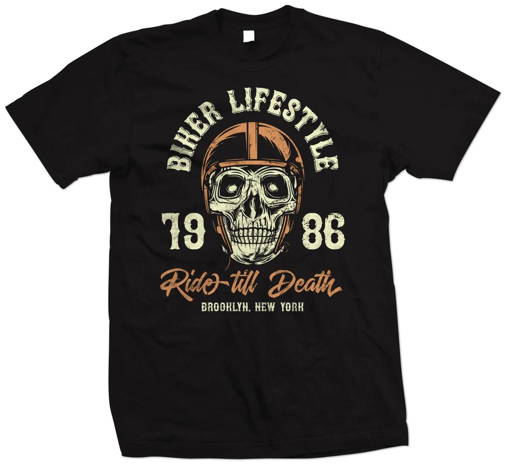 Biker Men Cotton T-Shirt Motorbike Big Size Print Cool Fashion Streetwear Classic Big Size Tee New Arrival Motorcycle Top S-4XL