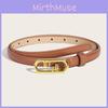 Gold Oval Simple Buckle Decoration Women Solid Color Slim Belt For Use Daily