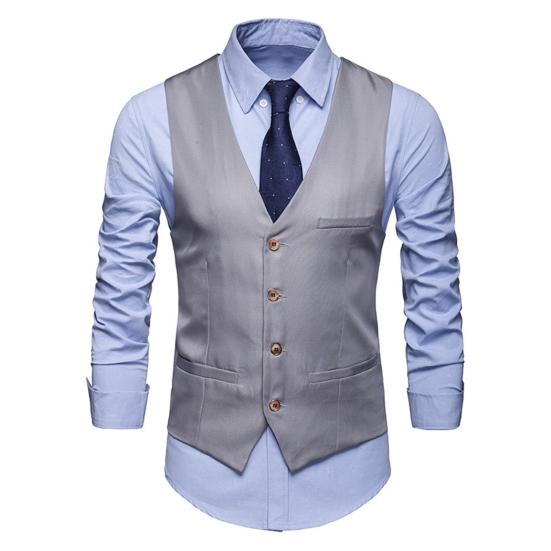 Men Suit Vest Formal Business Style Sleeveless V Neck Slim Fit Cardigan Single-breasted Solid Color Silky Fabric Pockets Groom Wedding Waistcoat