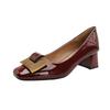Customized Exclusive~ Thick Heel High Heels Are Not Tired of Feet, Red Wedding Shoes, Middle Heel Spring and Autumn Shoes, Patent Leather Square Head