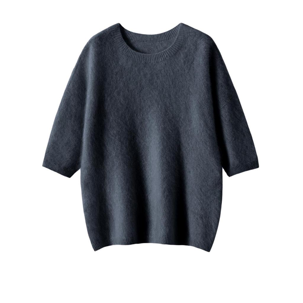 Women's 100% Pure Cashmere Short Sleeve Round Neck Sweater - Autumn/Winter Knit Pullover Base Layer