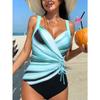 Bañador de una pieza a rayas degradadas para mujer - Traje de baño con cordón para control de abdomen