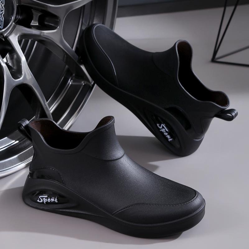 Men's Rain Boots Short Tube Casual Waterproof Shoes Non-slip Work Shoes Plus Velvet Warm Fishing Rain Boots