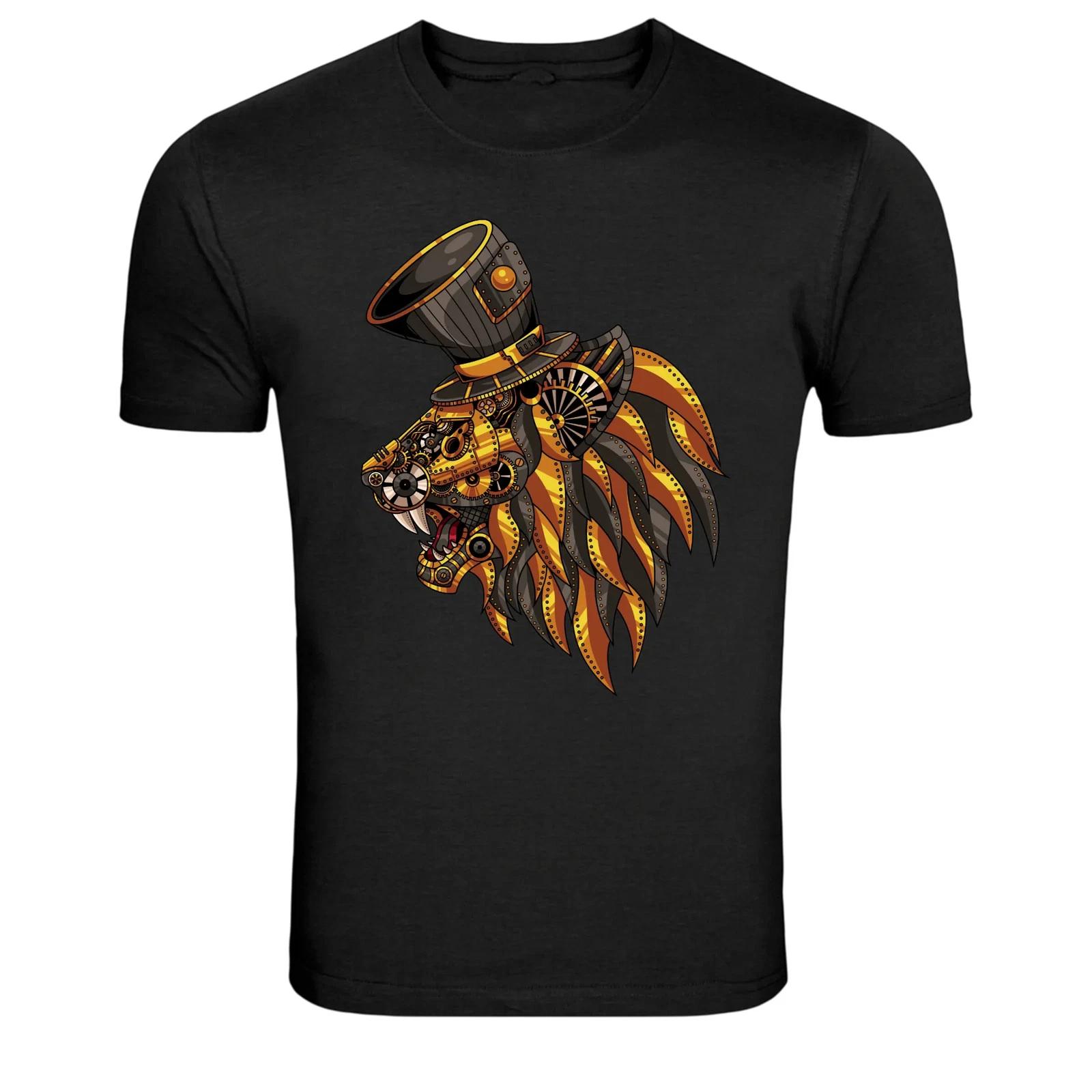 Steampunk Lion With Top Hat Mechanical Beast T-Shirt S