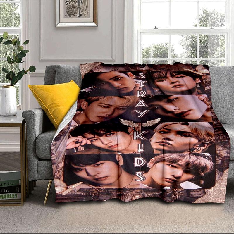 K-pop Group Poses Blanket Flannel Blanket for bed, sofa, Camping, Hiking, Picnic Essentials, gift for family Fan gifts