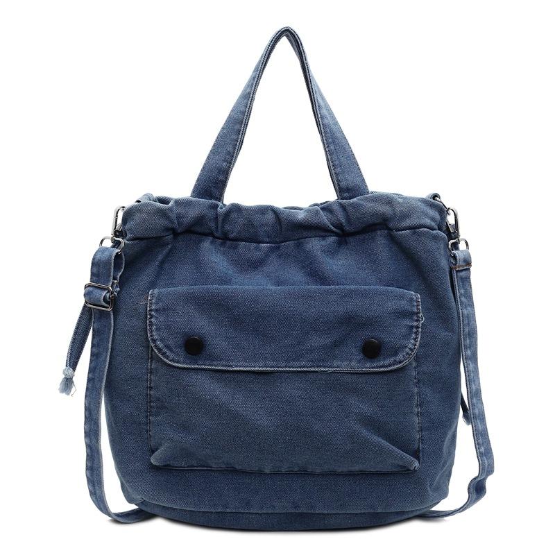 Denim Bucket Bag neuer Trend Kordelzug Umhängetasche Mode literarischer Stil lässige Messenger Bag