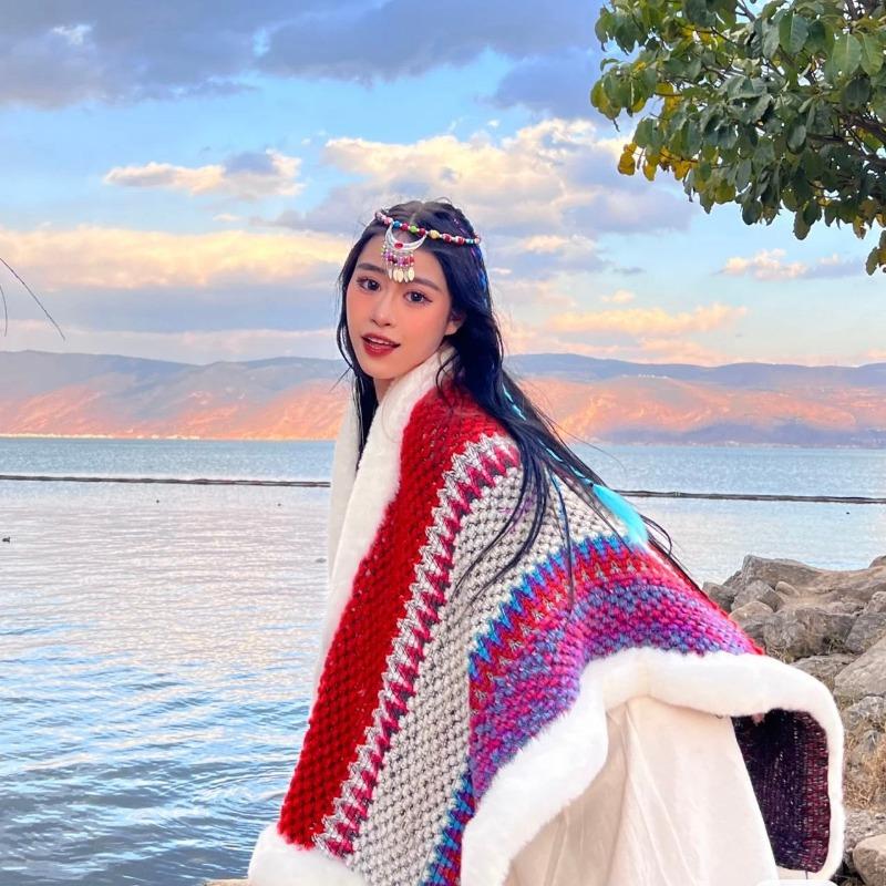 Capa de otoño/invierno para mujer, prendas de vestir exteriores, suéter de punto a rayas