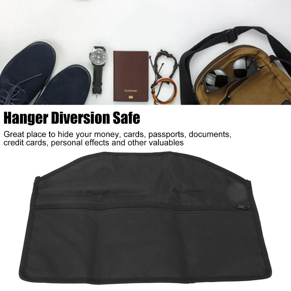 600D Oxford Cloth Hidden Pocket Safe Black Color Hanger Storage Bag Hanger Safe  Home Use