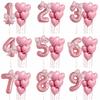 7pcs Pink Foil Number Balloon Set Bows Heart Balloons Numbers 1-9 Baby Shower Decor Girl's Birthday Party Decor Wedding Supplies 5