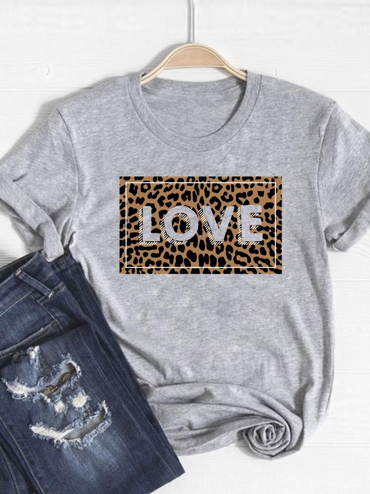 Tee Basic Clothing Women Clothes Print T Shirt Leopard Love Heart Trend Cute Summer Top Fashion Short Sleeve Graphic Tshirt