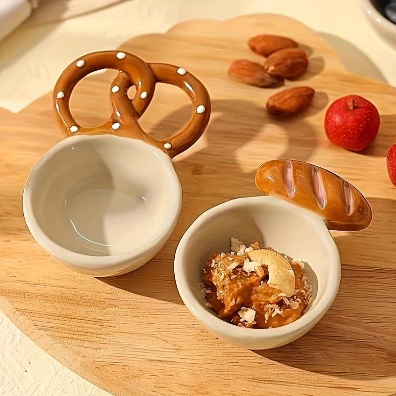 Cute Ceramic Bread Dip Bowls,Adorable Donut,Pretzel Shapes with Colorful Dots, Durable Kitchen Serving Dishes for Condiments, Sauces, Snacks