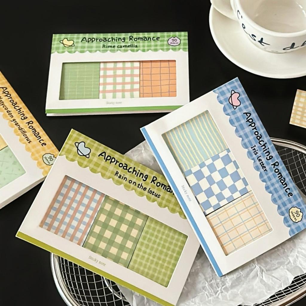 Cute Plaid Sticky Notes 90 Sheets Grid Pattern Memo Pad Self-Adhesive Notepad For Journaling Office School Supplies Stationery