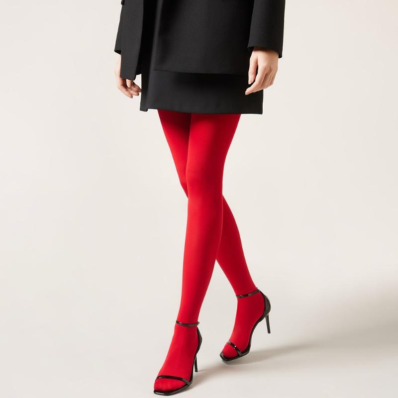 Vintage Red Women's Pantyhose Spring Autumn Super Elastic Y2k Slim Fit Candy Colored Tights Stockings for Females