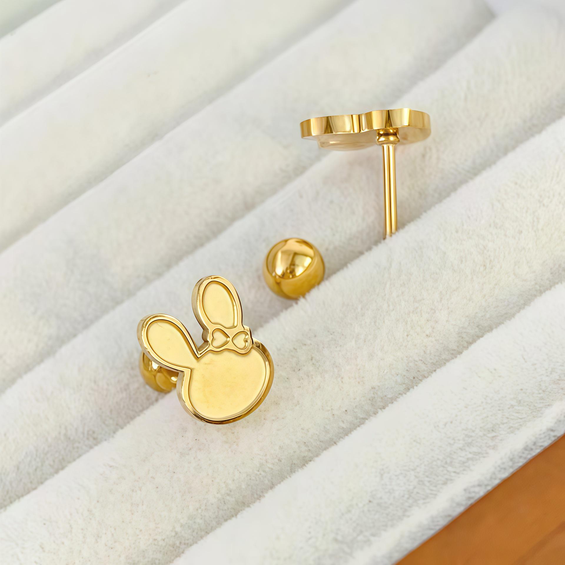Korean Style Bowknot Rabbit Ear Titanium Steel Stud Earrings