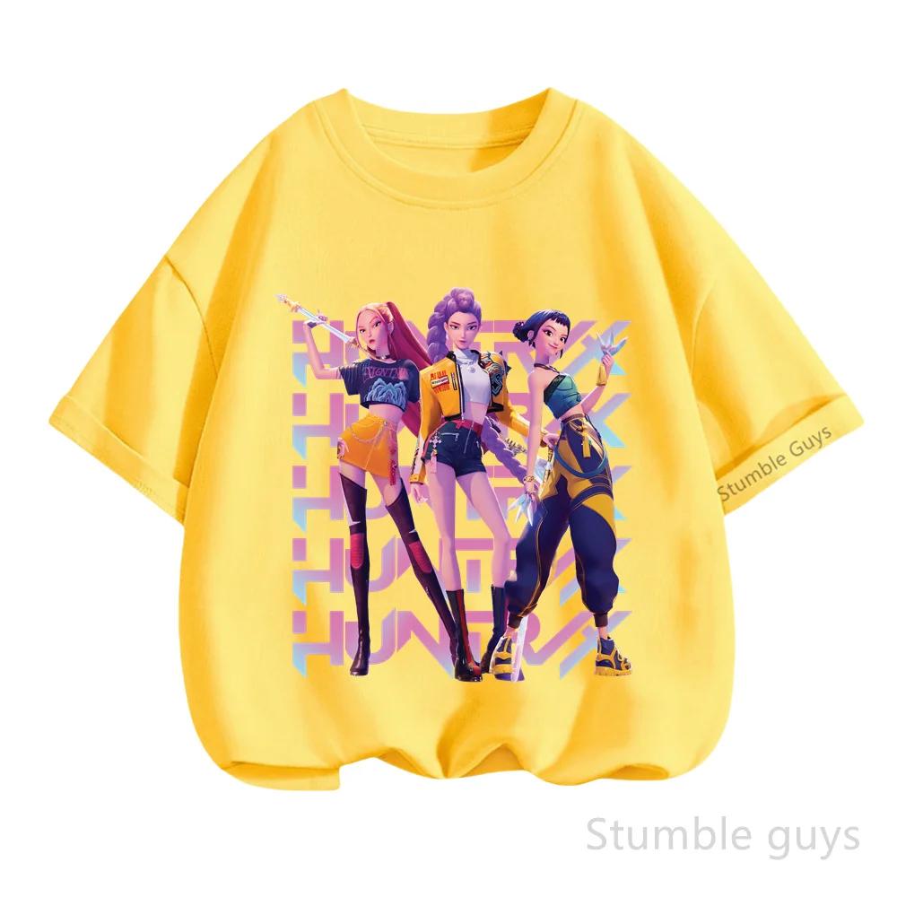 Kids Summer KPop Demon Hunters T-shirt Huntrix Anime Tshirt Boys Clothes Girls
