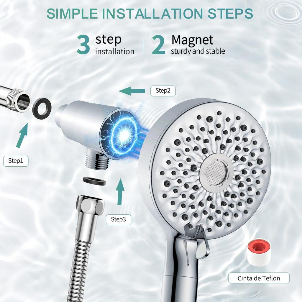8-Mode Pressurized Filter Magnetic Shower Head Set