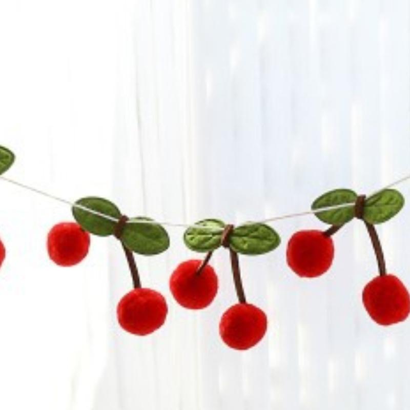 New Cherry Felt Ball Handmade Garland String Wall Hanging Ornament Hair Ball Pendant Kid Room Decoration Baby Shower Party Favor