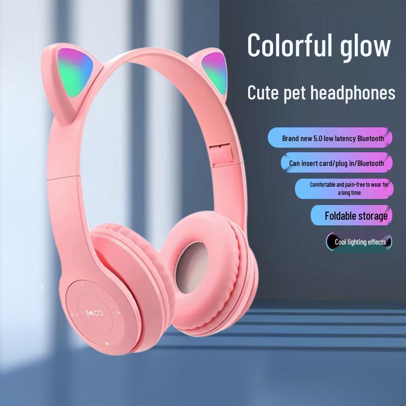 Bluetooth Katzenohren Drahtlose Stereo Gaming Kopfhörer P47M, Geringe Latenz, Sport-Stil