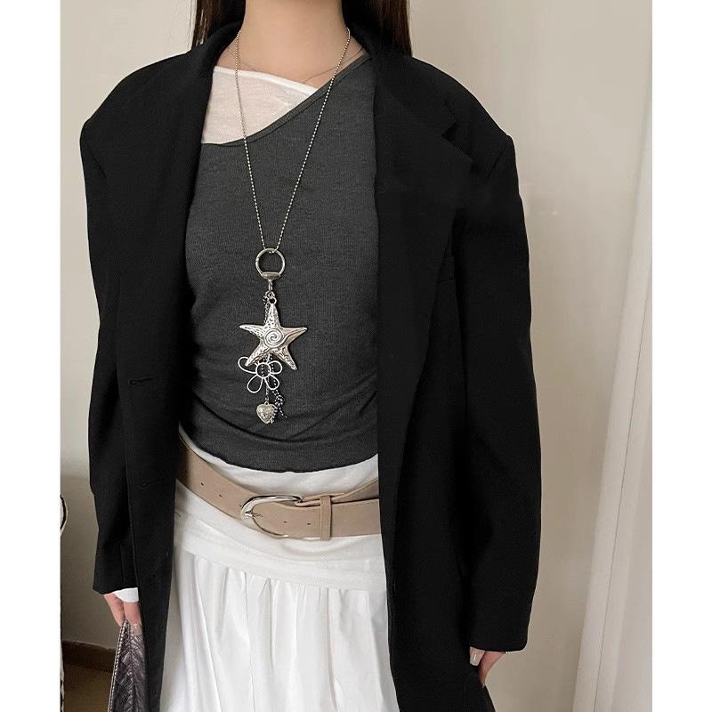 Silver star flower pendant necklace niche light luxury fashion simple versatile high sense temperament personalized necklace women