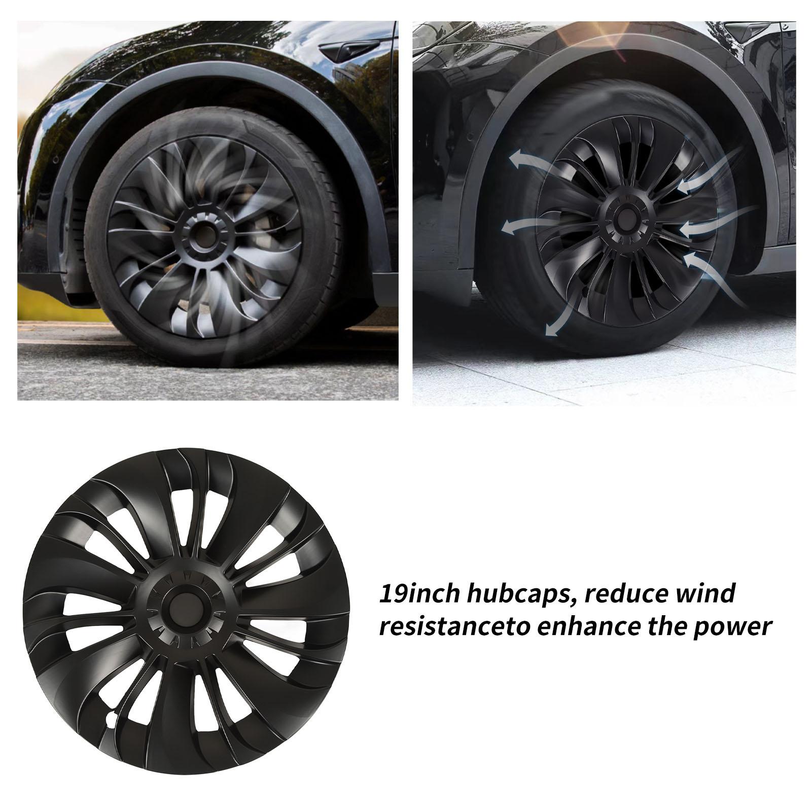 

4Pcs 19in Wheel Hub Cap Low Wind Resistance Protective Replacement for Tesla Model Y 2021‑2023 Matte Black матовый черный