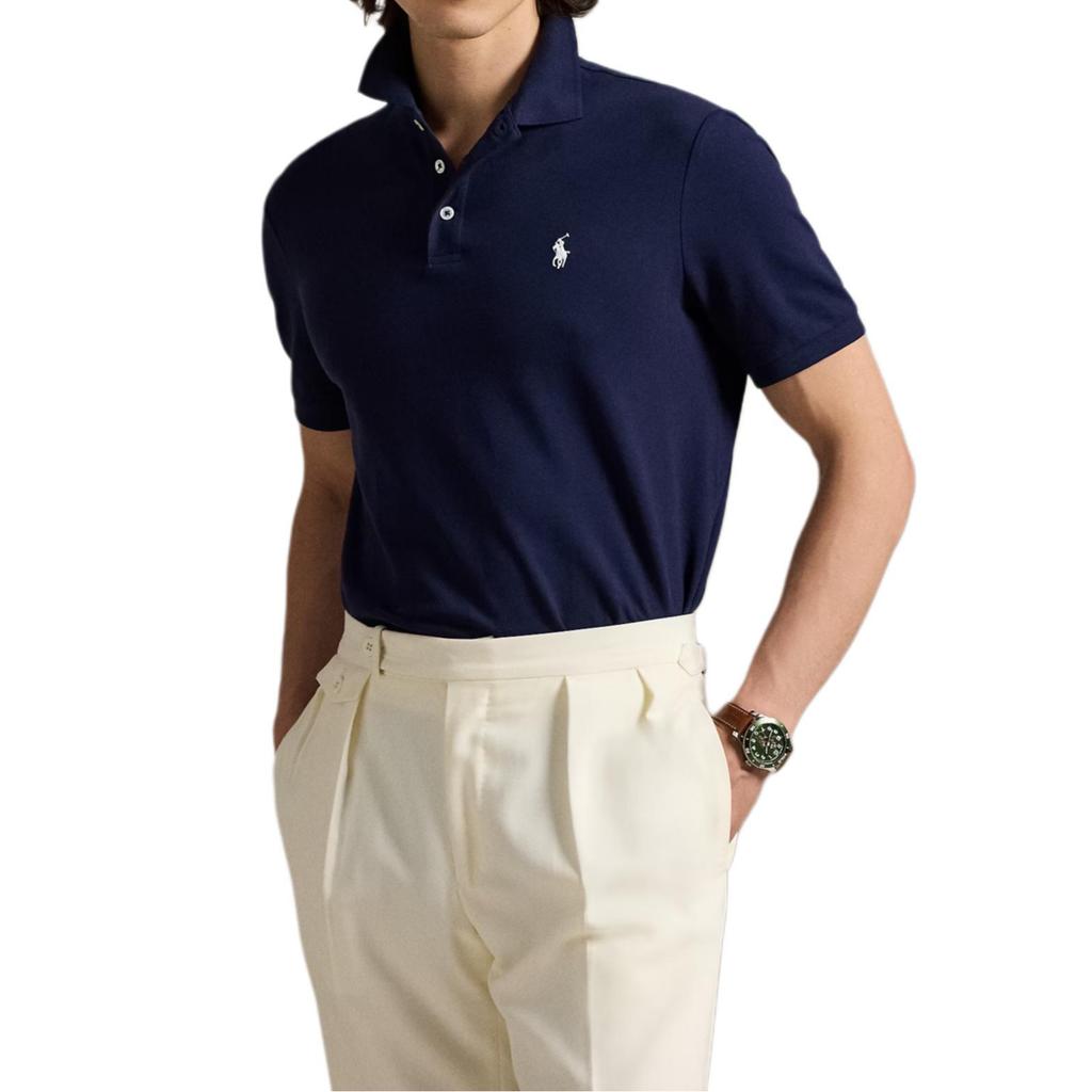 Polo Ralph Lauren Custom Slim Fit Brand Logo Embroidered Short Sleeve Polo Shirt Men Polo Shirts Navy 710941439-003