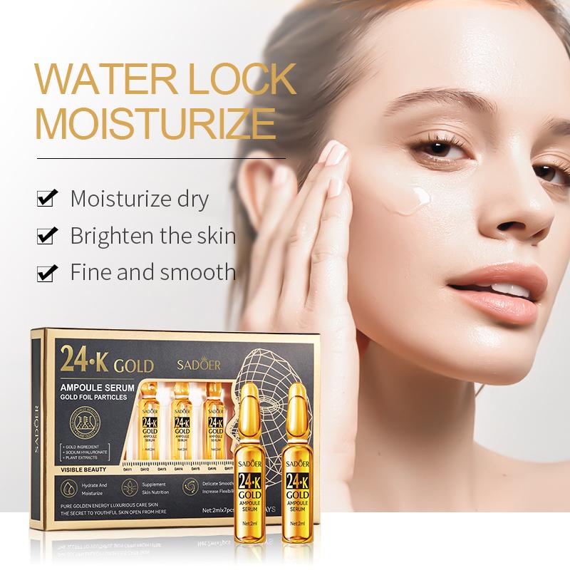 SADOER 24k Gold Ampoule Essence Moisturizing Brightening Hydrating Facial Essence Vitamin C Facial Essence