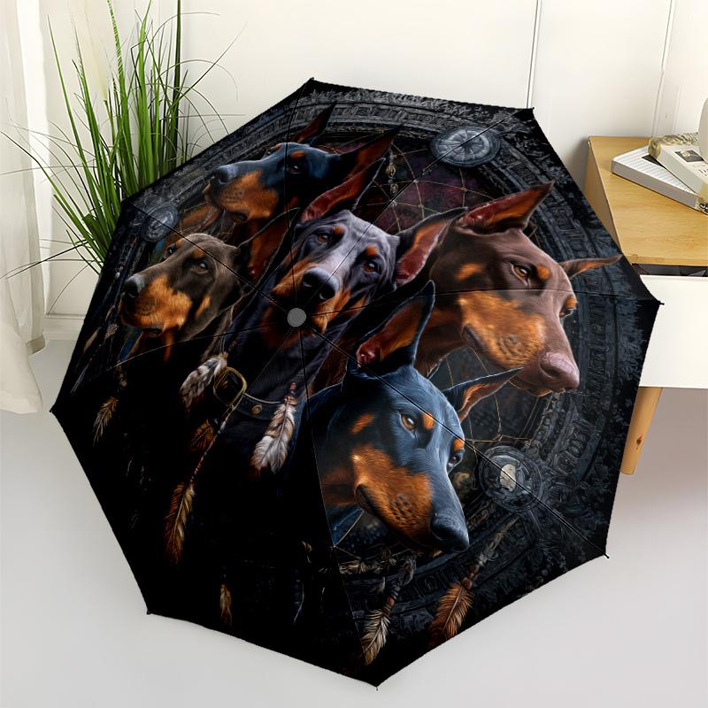 1pc Automatic Folding Umbrella with Doberman Dog Pattern, 8-Rib Windproof Design, Portable & Foldable Compact Umbrella for Men