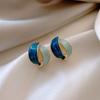 French Exquisite Geometric Enamel Stud Earring For Women Light Luxury Color Matching Design Sense Earring Female Unusual Jewelry