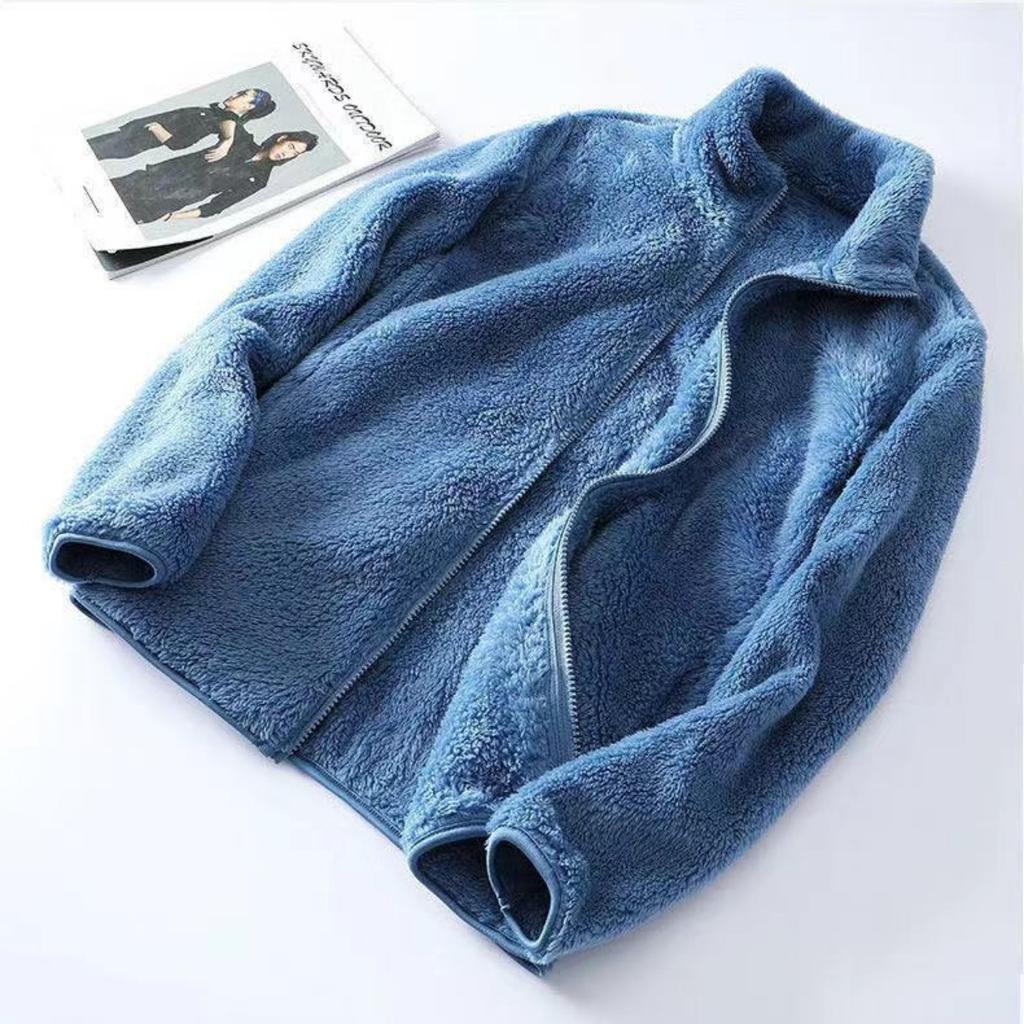 Double Sided Long Fleece Jacket with Fleece for Men and Women, Autumn and Winter Fleece Jacket, Inner Lining, Coral Fleece Hoodie
