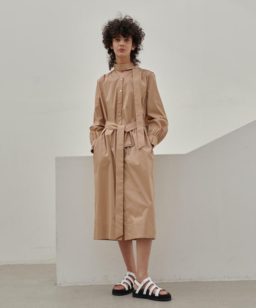 MITTE Shirring Belted Shirts Dress - Beige