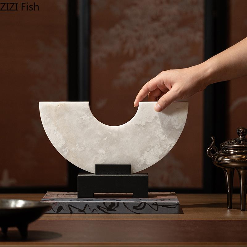 Imitate Jade Marble Semi-circular Ornaments Desk Decoration Natural Stone Sculpture Creative Crafts Room Aesthetic Decor