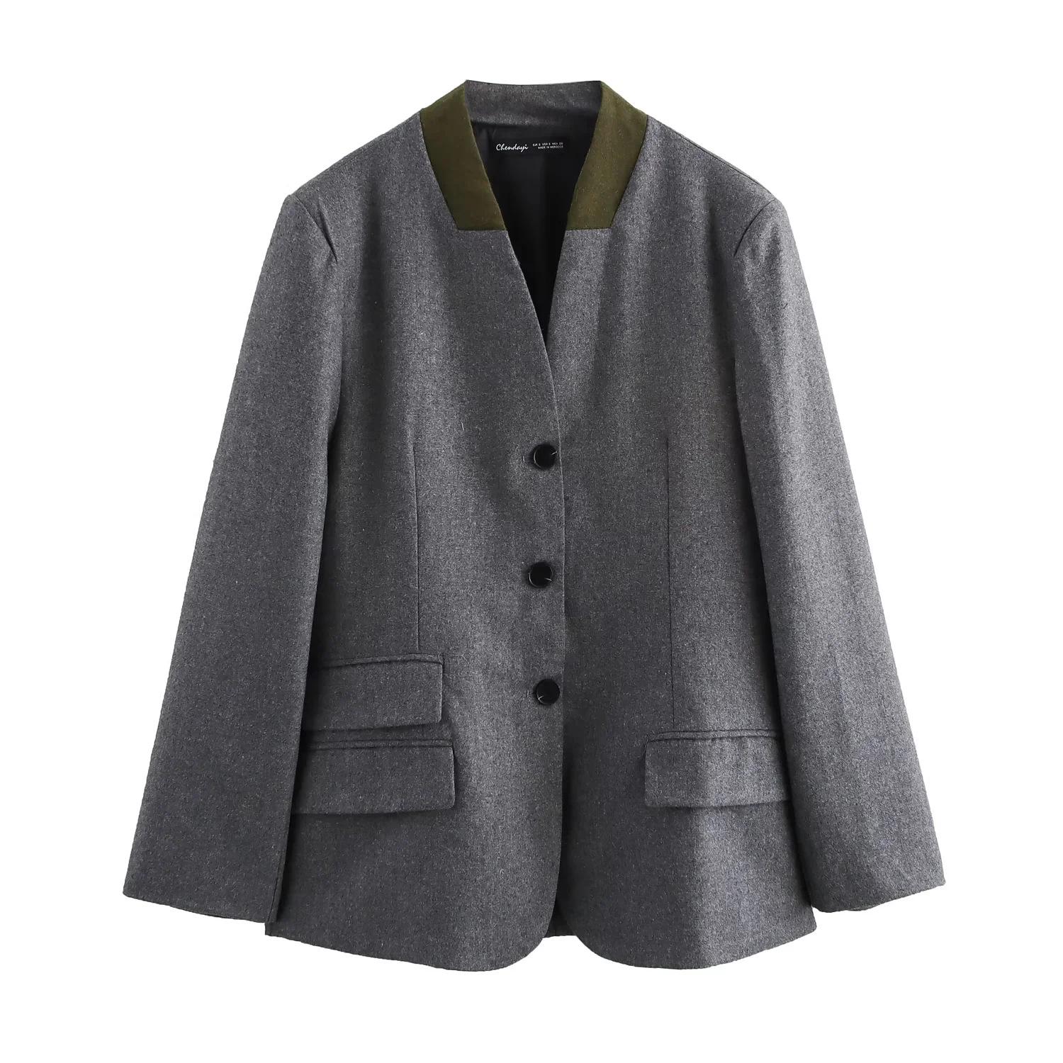 

European and American Retro Style Grey Women s Blazer Small