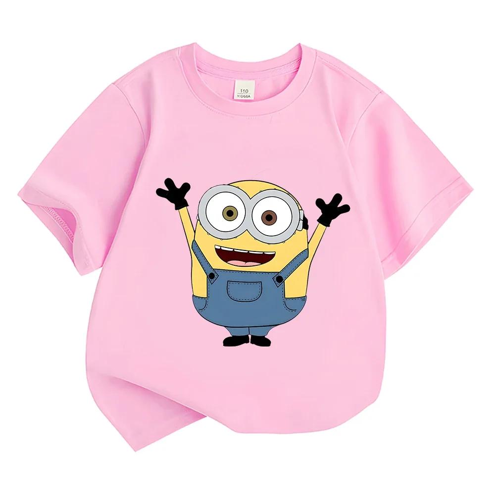 Children's T-shirt, Cartoon-style Minion Design, Comfortable Short-sleeve Top for Boys and Girls In Summer