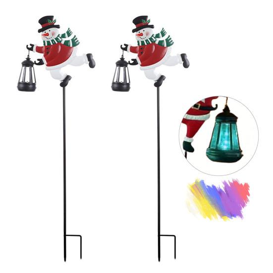 Christmas Solar Light Outdoor Snowman Lawn Light Waterproof Metal Snowman Holding Lantern Garden Light with Stake for Patio Yard Pathway Holiday Decor